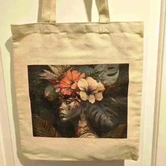Vintage inspired African art recycled canvas tote bag - Picture 2 of 3